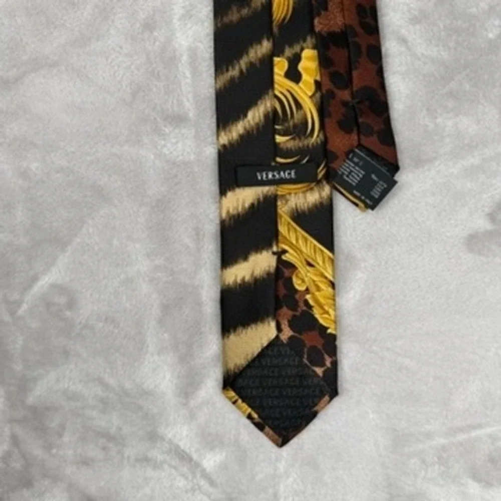 Vintage Versace‎ Mens Silk Tie Black Gold Baroque Zebra Leopard Print
